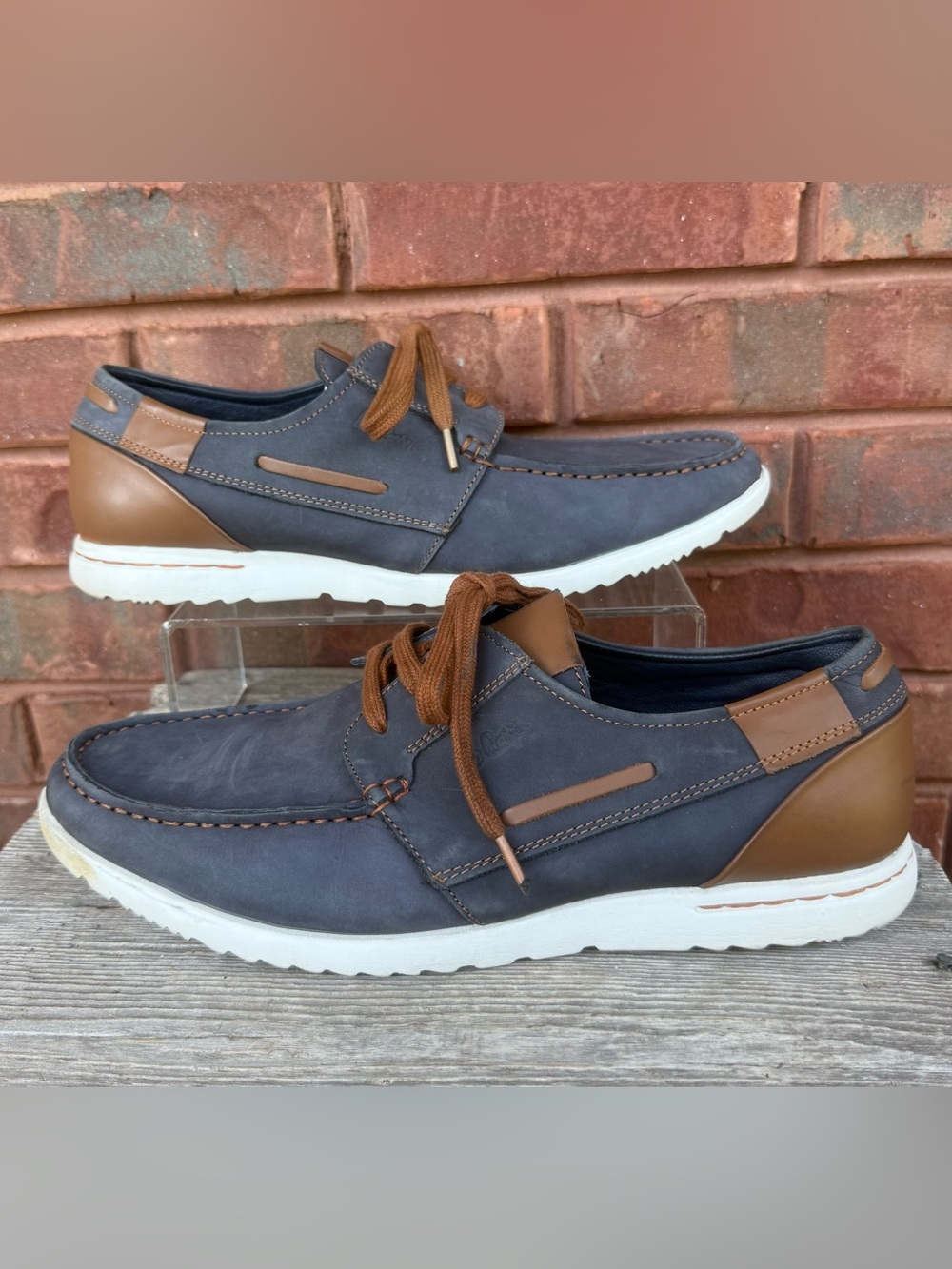 Lee Cooper Mens Boat Deck Casual Lace up Shoes Size 9 US 43 EU Navy Blue Tan